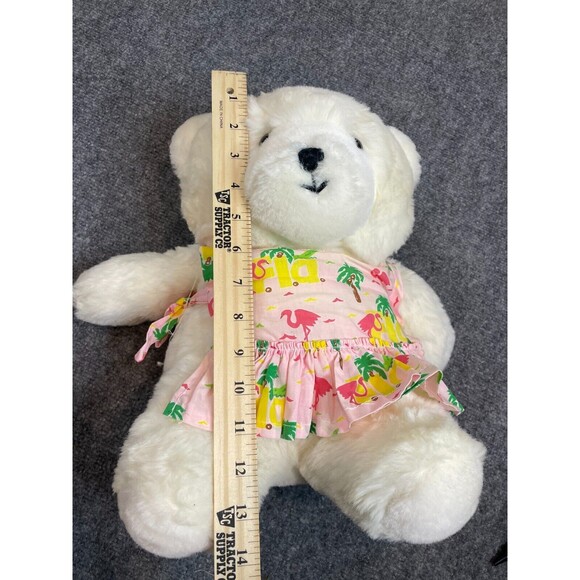 BURDINES VINTAGE FLORIDA PLUSH TEDDY BEAR Vintage 1987 in Flamingo Dress White - Picture 6 of 6